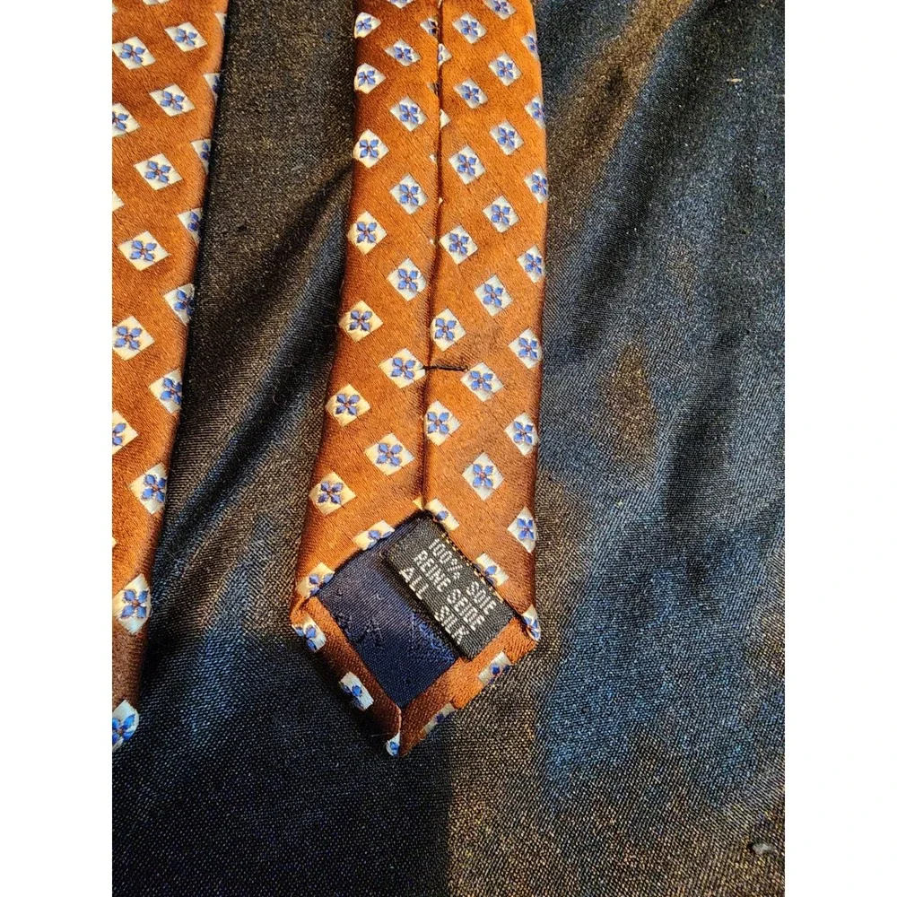 Renato Balestra Mens Silk Necktie‎ Orange Blue Geometric Floral Italian Designer